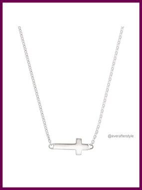 Sterling Silver Horizontal Cross Necklace 16" Pendant
